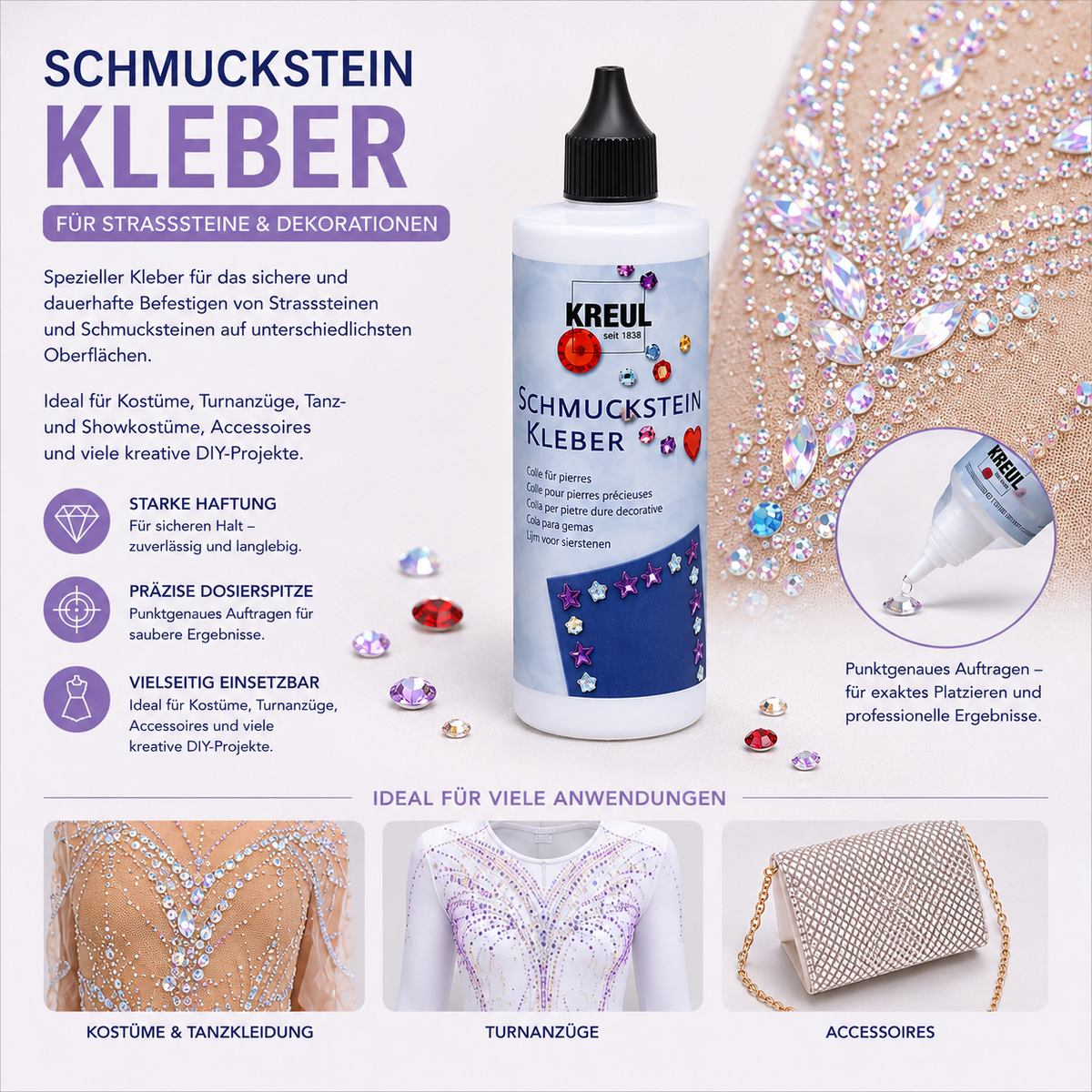 KREUL Schmucksteinkleber 125 ml – Kleber für Strasssteine & Schmucksteine